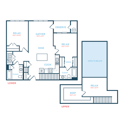 Floor plan for 2 beds, 2 baths, 1418 sqft